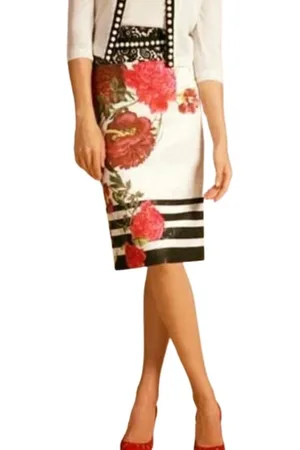 MOSKADA Nederdel, Dame, Hvid, L, Blomstret Midi Nederdel - 40