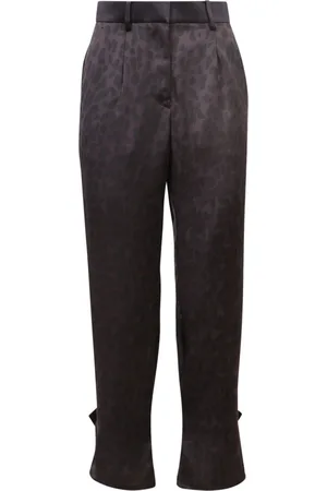 SACAI Bukser, Dame, Sort, XS, Uld, Sorte Leopard Print Højtaljede Bukser