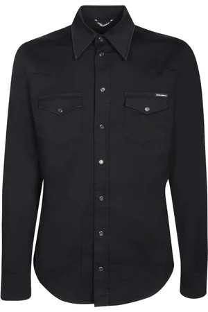 Dolce & Gabbana Skjorte, Herre, Sort, 2XL, Denim, Tidløs sort denim skjorte med spids krave
