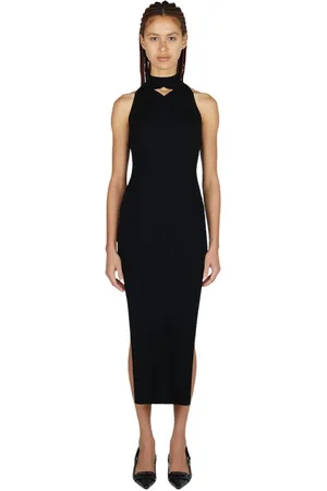 Courrèges Kjole, Dame, Sort, S, Polyester, Diamond Knit Maxi Kjole