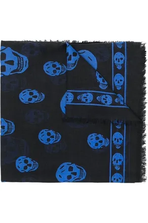 Alexander McQueen Tilbehør, Herre, Sort, ONE SIZE, Sort kranie frynset tørklæde