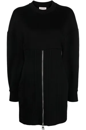Alexander McQueen Kjole, Dame, Sort, XS, Bomuld, Sort Mini Kjole med Lynlåsdetaljer