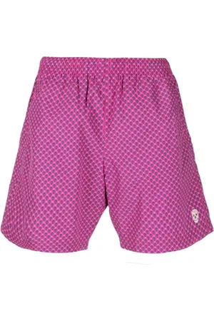 Alexander McQueen Badetøj, Herre, Lyserød, M, Skull-Print Badeshorts i Fuchsia og Blå