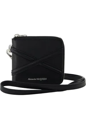 Alexander McQueen Tilbehør, Herre, Sort, ONE SIZE, Læder, Sort Læder Lynlås Pengepung - Husrem Detalje