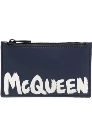 Alexander McQueen Tilbehør, Herre, Blå, ONE SIZE, Uld, Marineblåt Læderkortholder - Stilfuld og Holdbar