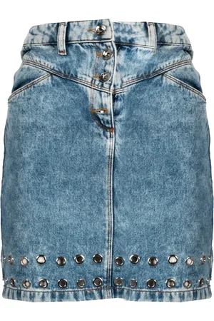 Patrizia Pepe Nederdel, Dame, Blå, XS, Denim, Denim Mini Nederdel med Pynt