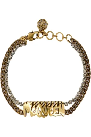Alexander McQueen Tilbehør, Dame, Lyserød, ONE SIZE, Uld, Graffiti Chunky Armbånd - Antik Guld - Metal