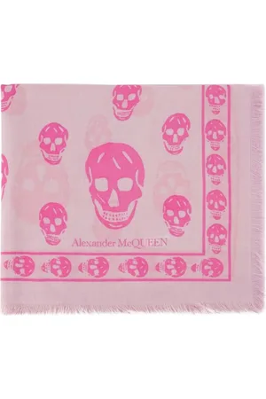 Alexander McQueen Tilbehør, Dame, Flerfarvet, ONE SIZE, Uld, Lyserød Uld Tørklæde med Skull Print