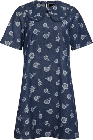 Liberté Kjole, Dame, Blå, M, Denim, Denim Flower SS Kjole - Mitty Kollektion