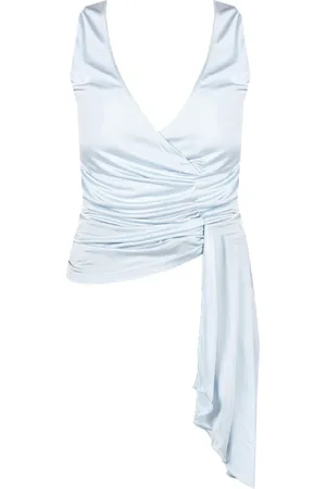 Patrizia Pepe Top, Dame, Blå, XS, Tyl, Elegant V-hals Ærmeløs Bluse