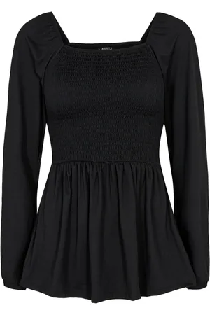 Liberté Top, Dame, Sort, XS, Polyester, Sort Smock Top med Lange Ærmer