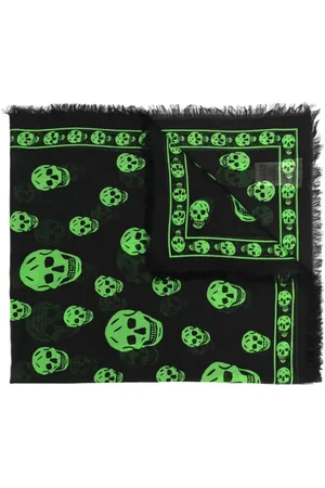 Alexander McQueen Tilbehør, Dame, Sort, ONE SIZE, Sort Frynset Tørklæde med Skull