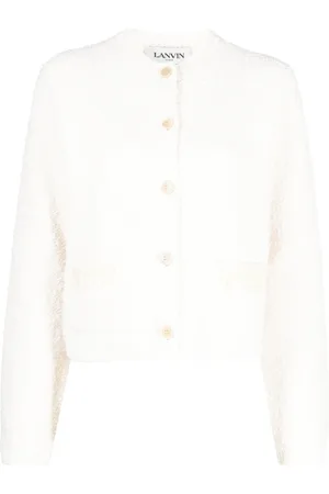 Lanvin Strik, Dame, Hvid, M, Bomuld, Tekstureret Cardigan i Ecru
