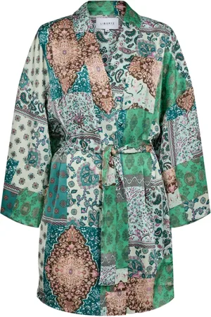 Liberté Bluser & Skjorter, Dame, Grøn, L/XL, Polyester, Grøn Patchwork Kimono - Patty, 21423