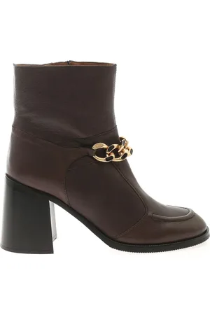 See by Chloé Sko, Dame, Sort, 40 EU, Læder, Mahe Booties - Brune Læder Ankelstøvler med Gylden Kæde