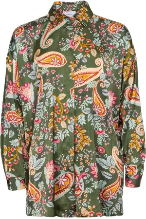 Liberté Bluser & Skjorter, Dame, Grøn, 2XL, Polyester, Rummelig Langærmet Skjorte med Paisley Mønster