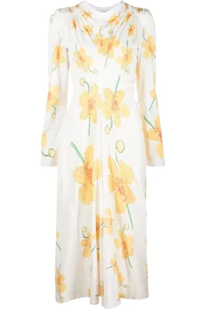 Marni Kjole, Dame, Hvid, XS, Bomuld, Hvid Blomstret Midi Kjole