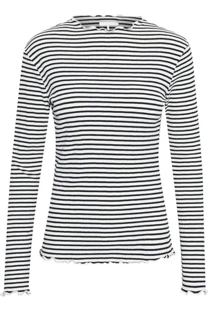 Karen by Simonsen Top, Dame, Flerfarvet, 2XS, Stribet langærmet top med rynkedetaljer