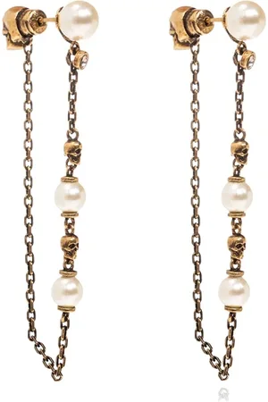 Alexander McQueen Tilbehør, Dame, Gul, ONE SIZE, Uld, Hvid Swarovski Øreringe med Skull Kæde
