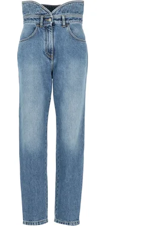 Serafini Jeans, Dame, Blå, XS, Bomuld, Højtaljede jeans med broderet logo