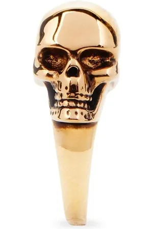 Alexander McQueen Tilbehør, Dame, , 52 MM, Uld, Gylden Side Skull Ring