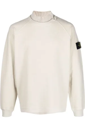 Stone Island Strik, Herre, Hvid, S, Bomuld, Hvide Sweaters med Kontraststrikket Krave