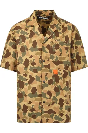 Palm Angels Skjorte, Herre, Grøn, S, Bomuld, Kortærmet Camouflage Skjorte