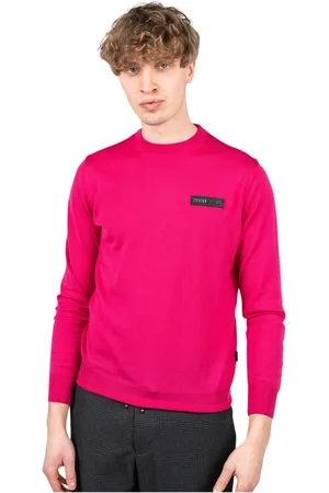 Philipp Plein Strik, Herre, Lyserød, L, Uld, Herre Merinould Ribbet Pullover
