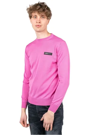 Philipp Plein Strik, Herre, Lyserød, XL, Uld, Herre Merinould Ribbet Pullover