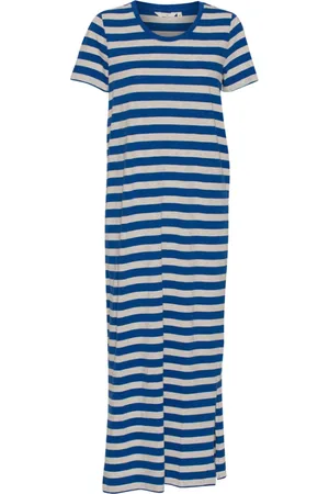 Basicapparel Kjole, Dame, Blå, M, Bomuld, Rebekka Stripe Kjole Limoges / Natural Melange