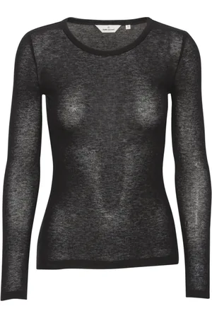 Basicapparel Top, Dame, Sort, M, Uld, Ribbet Langærmet Tee - Sort