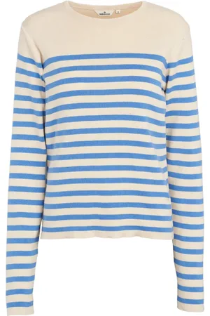 Basicapparel Strik, Dame, Blå, XL, Bomuld, Stribet Strikbluse - Birch / Azure