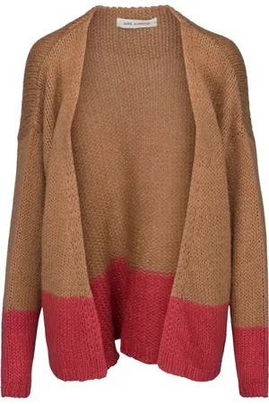 Sofie Schnoor Strik, Dame, Brun, S, Uld, Camel Cardigan med Pink Stribe til Kvinder