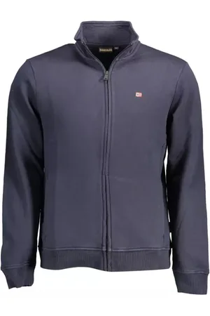 Napapijri Sweathshirts & Hoodies, Herre, Blå, M, Bomuld, Blå Bomuldssweater med Broderi og Lynlås