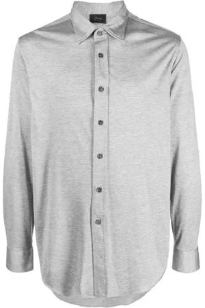 BRIONI Skjorte, Herre, Grå, L, Bomuld, Silk-Bomuld Knappeskjorte