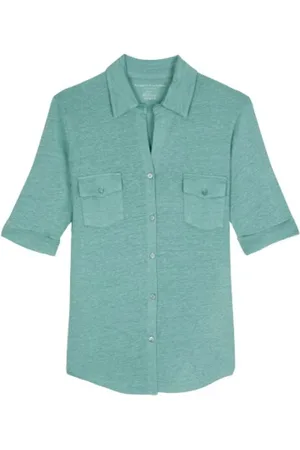 Majestic Bluser & Skjorter, Dame, Grøn, 2XL, Linned, Linned halværmet skjorte med lommer