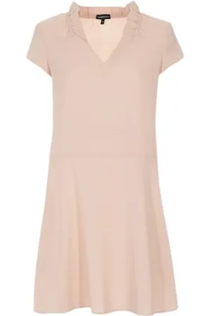 Emporio Armani Kjole, Dame, Lyserød, S, Polyester, Kort V-hals Kjole med Rynket Krave