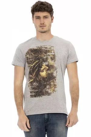 Trussardi Top, Herre, Grå, L, Bomuld, Action Grå Bomuld T-Shirt med Frontprint