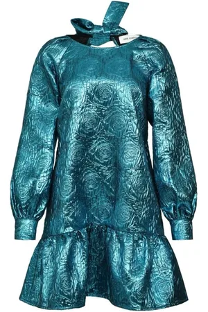 Sofie Schnoor Kjole, Dame, Blå, XL/2XL, Bomuld, Turkis Blomstret Kort Kjole med Lange Ærmer