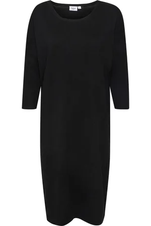 Saint Tropez Kjole, Dame, Sort, M, Uld, Blød Strik Kjole med Rund Hals og ¾ Ærmer