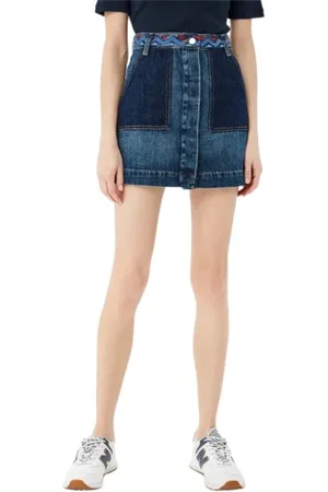 Tommy Hilfiger Nederdel, Dame, Blå, XS, Denim, Kort denim nederdel med aztekisk talje