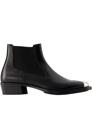 Alexander McQueen Sko, Herre, Sort, 40 1/2 EU, Læder, Sort/Sølv Læder Chelsea Støvler