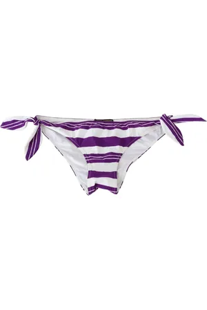 Dolce & Gabbana Badetøj, Dame, Flerfarvet, XS, Nylon, Stribet Bikiniunderdel - Lilla/Hvid - Helt ny med mærker