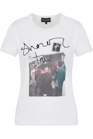 Emporio Armani Top, Dame, Hvid, XL, Bomuld, Kortærmet Love T-shirt