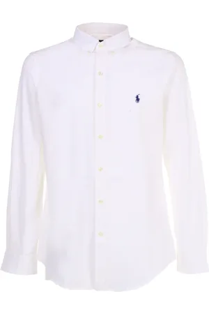 Ralph Lauren Skjorte, Herre, Hvid, S, Bomuld, Hvid Skjorte med Kontrast Broderet Logo