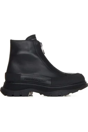 Alexander McQueen Sko, Dame, Sort, 37 EU, Læder, Sorte Læderstøvler med Sølv Lynlås