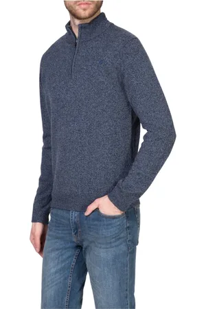 Hackett Strik, Herre, Blå, 2XL, Uld, Half lynlås sweater