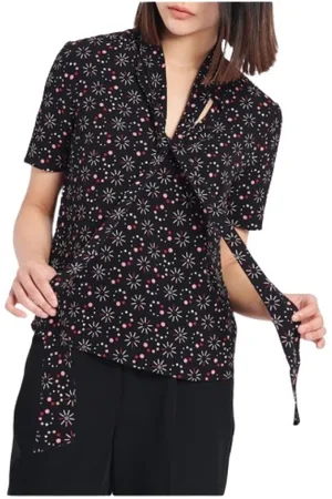 Emporio Armani Bluser & Skjorter, Dame, Sort, M, Polyester, Kortærmet blomstret bluse