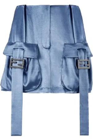 Fendi Nederdel, Dame, Blå, S, Satin, Satin Cargo Mini Nederdel