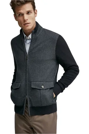 Hackett Sweathshirts & Hoodies, Herre, Blå, XL, Uld, Herringbone Front Cardigan